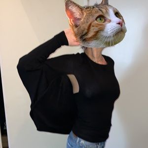 NWT- Barbara Bui Black Slit Long Sleeve Capelette Style Pull Over Top